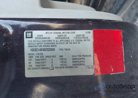 2008 Chevrolet Silverado 1500 Work Truck из США, поврежденный, VIN 1GCEC14X08Z222930